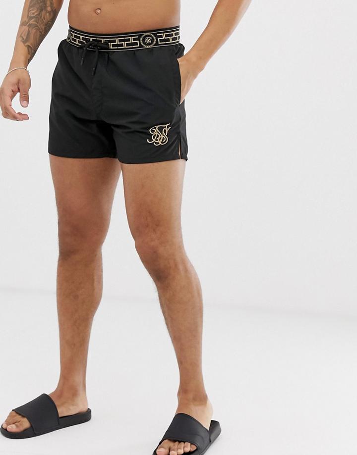 Siksilk Swim Shorts In Black With Gold Detailed Waistband - Black
