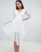 Forever Unique Lace Skater Dress With Sheer Lace Detail - White