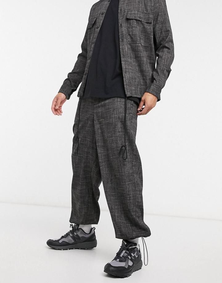 Asos Design Set Wide Leg Pants In Crosshatch Fabric-grey