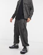 Asos Design Set Wide Leg Pants In Crosshatch Fabric-grey