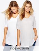 Asos Maternity T-shirt With V Neck In Oversized Slouchy Rib 2 Pack - Multi