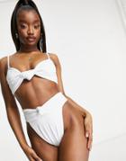 Asos Design Mix And Match Knot High Waist Bikini Bottom In White