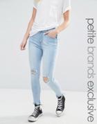 Liquor & Poker Petite Acid Wash Knee Rip Super Skinny Jeans - Blue