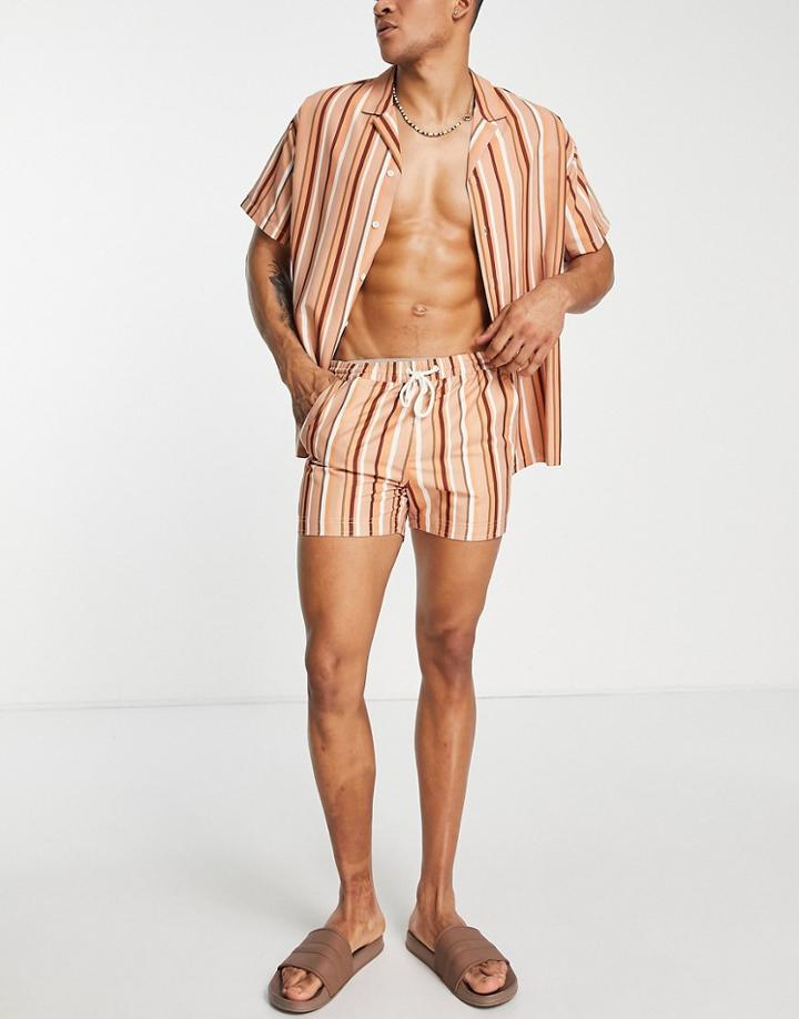 South Beach Swim Shorts In Brown And Cream Stripes