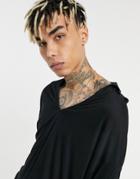 Asos Design Oversized Viscose Polo With Deep Revere Collar In Black