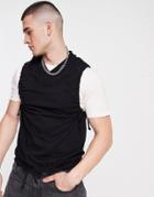 Asos Design Relaxed Fit Vest With V-neck And Drawcord In Black