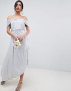 Asos Design Bridesmaid Ruched Knot Front Maxi Dress - Gray
