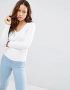 Asos Fitted V Neck T-shirt In Slub - White