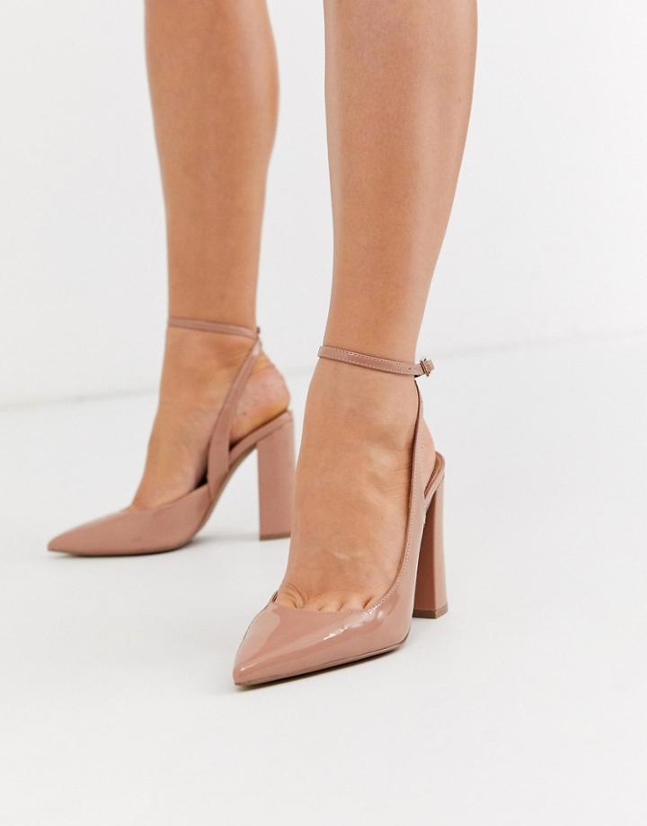 Asos Design Pace High Block Heels In Beige Patent - Beige