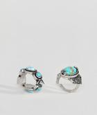 Asos Pack Of 2 Faux Turquoise Stone Rings - Silver