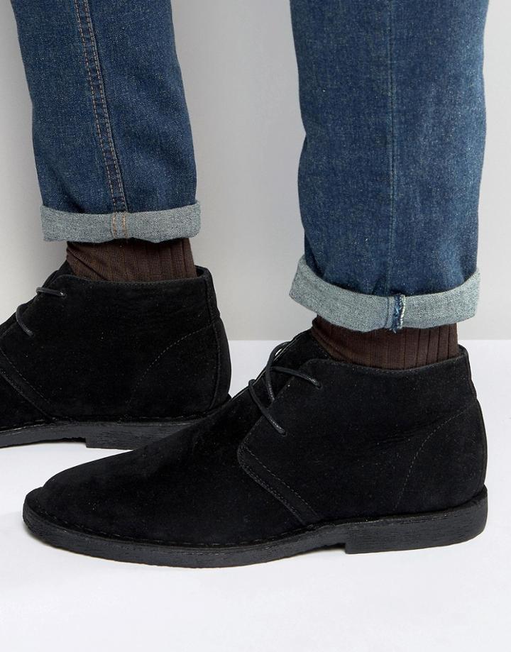 Asos Desert Boots In Black Faux Suede - Black