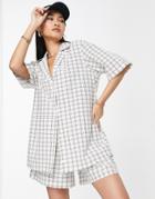 Asos Design Oversized Shirt In White Plaid - Part Of A Set
