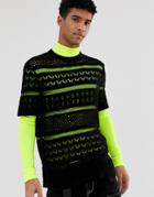 Asos Design Textured Crochet Knit Sweater In Black