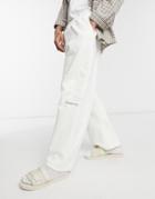Asos Design Cropped Wide Leg Sweatpants In Heavyweight With Small Print Detail - Part Of A Set-white