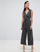 Unique 21 Polka Dot V Neck Sleeveless Jumpsuit - Multi
