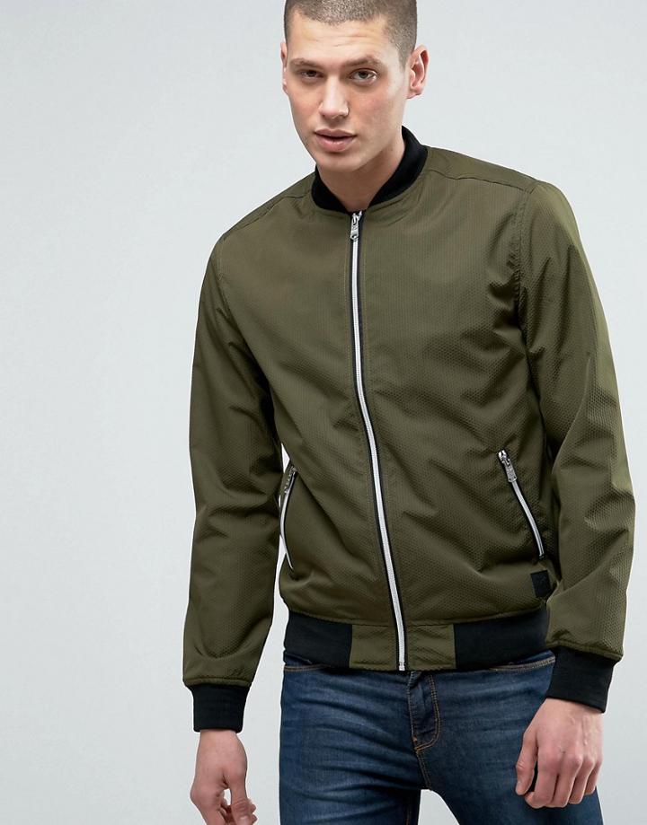 Threadbare Textured Ribbed Bomber Jacket - Green