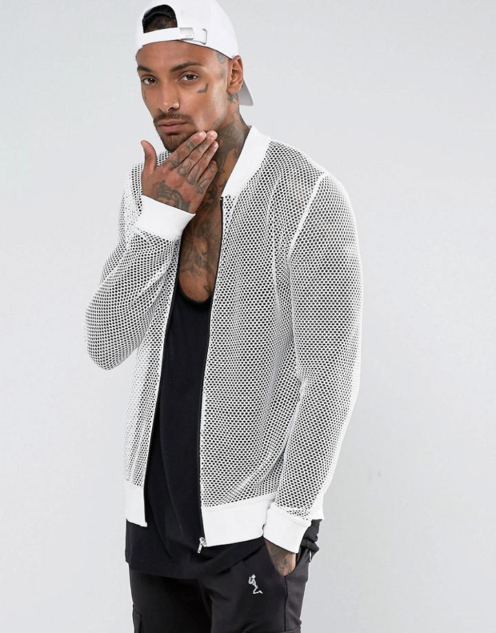 Asos Mesh Jersey Bomber Jacket - White