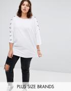 Alice & You 3/4 Sleeve Jersey Top With Chain Link Sleeve Detail - White