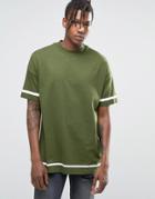 Asos Oversized T-shirt With White Stripe Print And Wide Neck Trim - Green