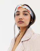 Asos Design Twist Front Headband In Red Floral Print - Red
