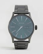 Nixon Sentry Ss Stainless Steel Watch In Silver/green - Silver