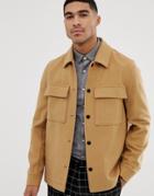Asos Design Unlined Wool Mix Jacket In Camel - Tan