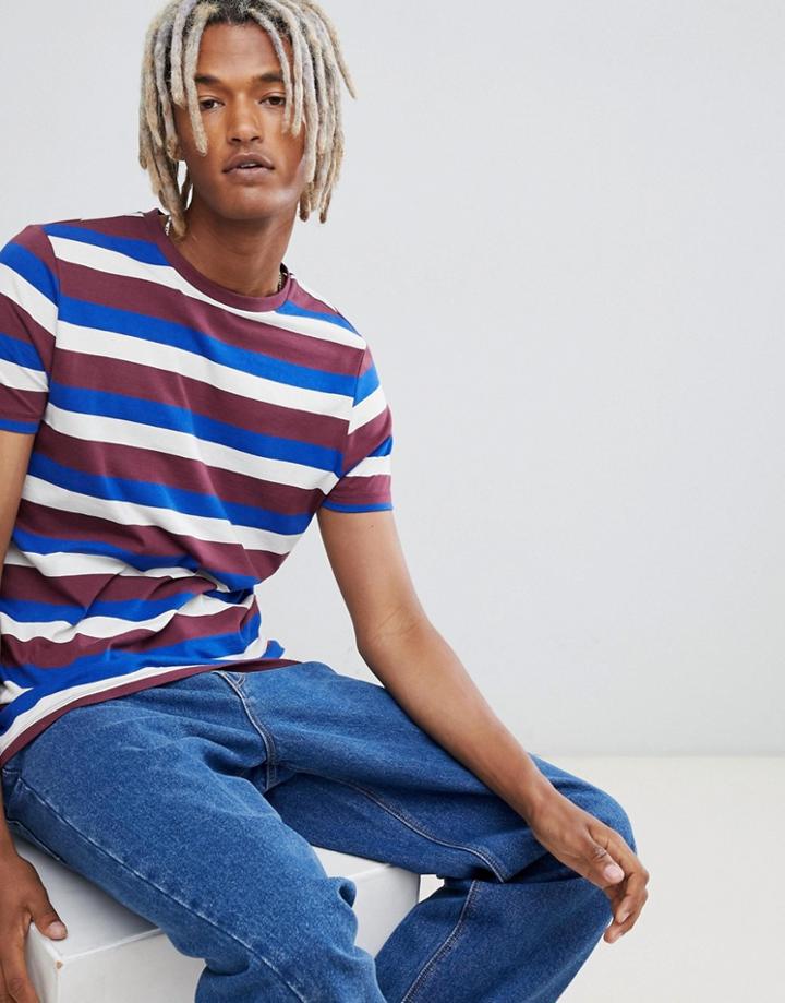 Asos Design T-shirt With Retro Stripe - Red