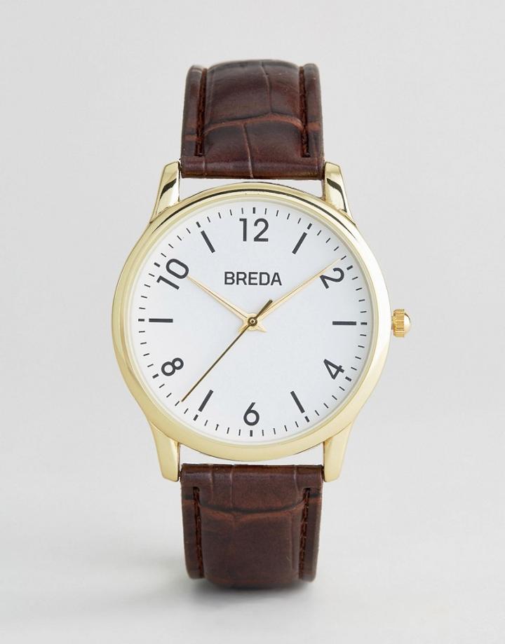 Breda Andrew Gold Brown Croc Watch - Gold