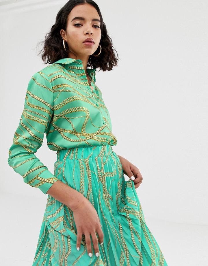 Na-kd Chain Print Blouse In Green - Green