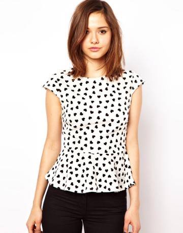 Club L Peplum Top With Heart Flocked Print