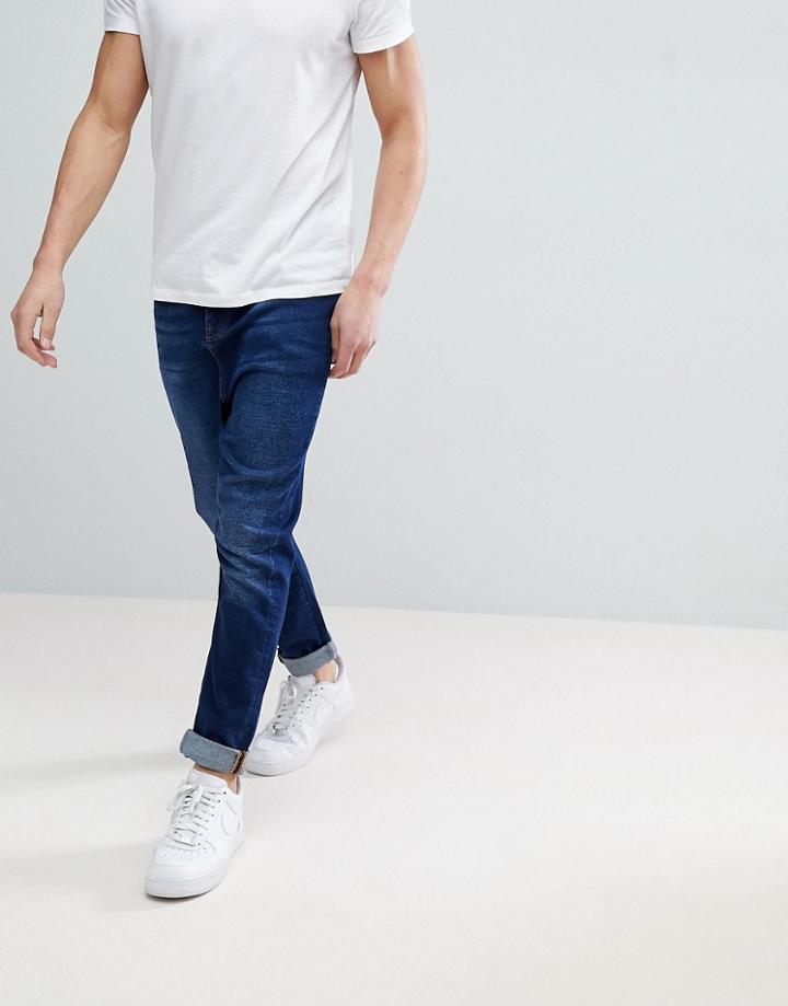 Asos Drop Crotch Jeans In Vintage Dark Wash With Tint-blue
