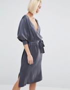 Selected Alba Long Sleeve Silk Wrap Dress - Black