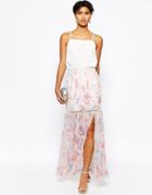 Asos Maxi Skirt In Floral Print With Tiered Lace Inserts - Multi
