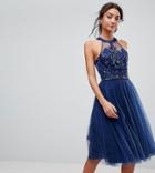 Chi Chi London Tall Tulle Midi Dress With Lace Detail-navy