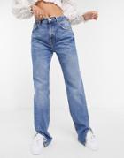 Pull & Bear 90s Straight Leg Jeans With Slits In Blue
