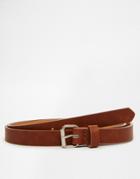 Asos Skinny Belt In Tan Faux Leather - Tan