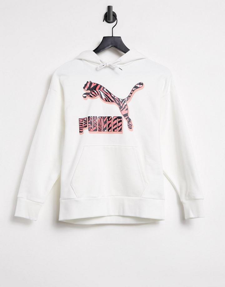 Puma Animal Print Logo Hoodie In White