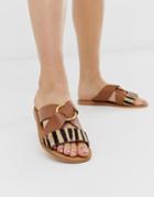 Asos Design Frankie Leather Ring Detail Flat Sandals-multi