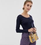 Glamorous Button Front Top In Fine Rib