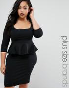 Goddiva Plus Pencil Dress With Peplum - Black