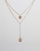 Missguided Multi Row Coin Plunge Necklace - Gold