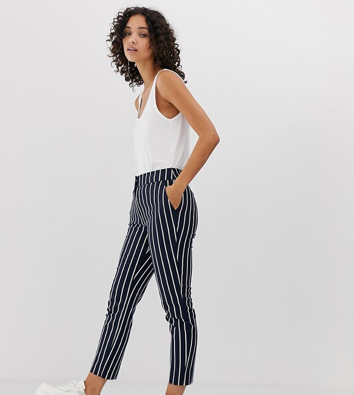 Warehouse Slim Leg Pants In Navy And White Stripe - Navy