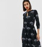 Warehouse Dress With Keyhole Detail In Star Tree Print - Black