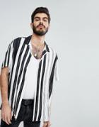 Asos Oversized Viscose Stripe Shirt With Revere Collar - White