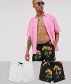Asos Design Swim Shorts 2 Pack In White And Floral In Short Length Multipack Saving - Multi