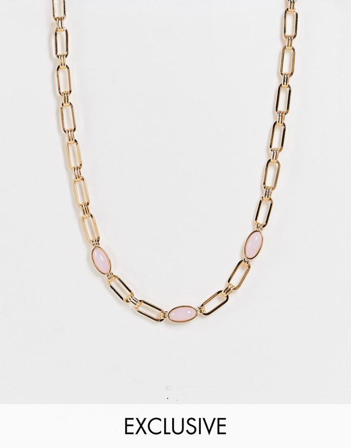 Reclaimed Vintage Inspired Unisex Short Necklace With Lilac Stones In Gold