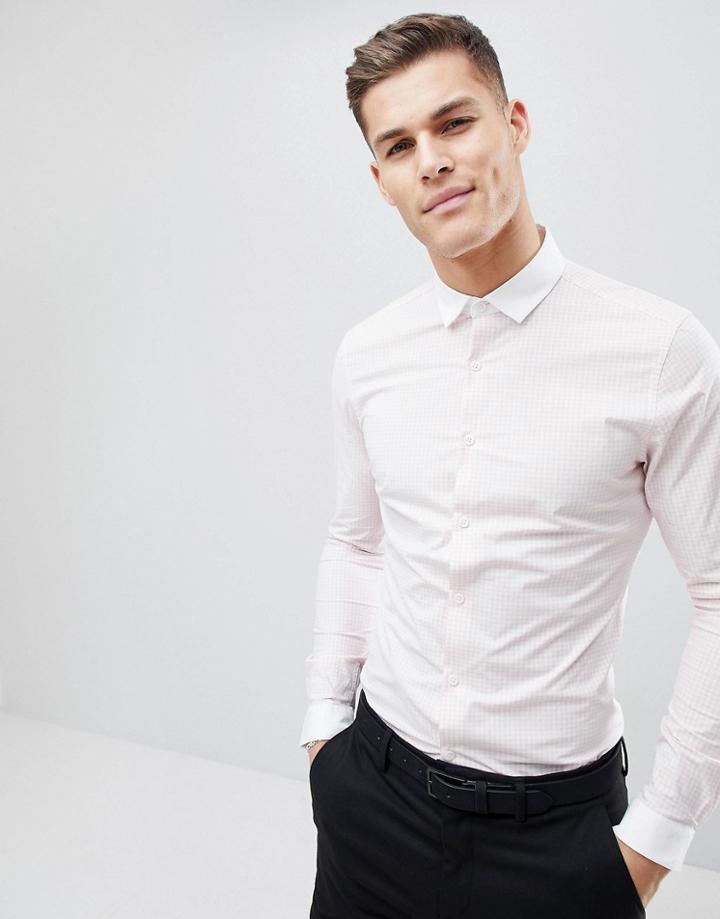 Asos Design Smart Sretch Slim Check Shirt With Contrast Collar And Cuff - Pink