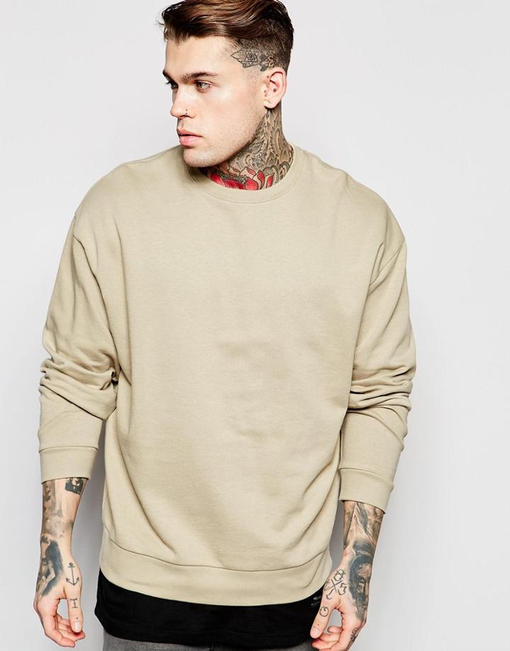Asos Oversized Sweatshirt In Beige - Beige