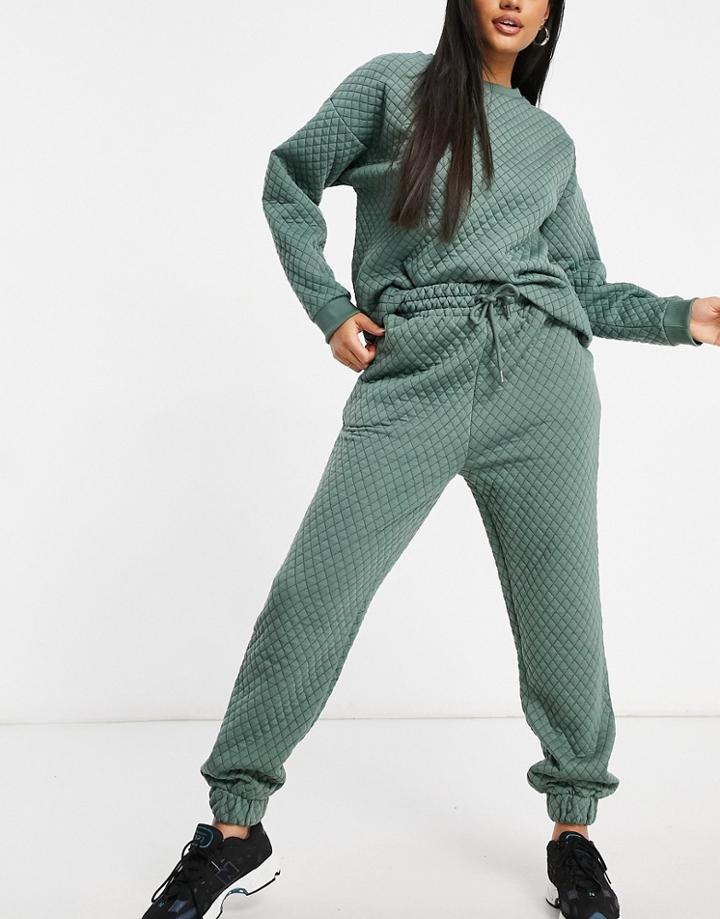 Asos Design Hourglass Quilted Sweatpants In Pale Khaki-green