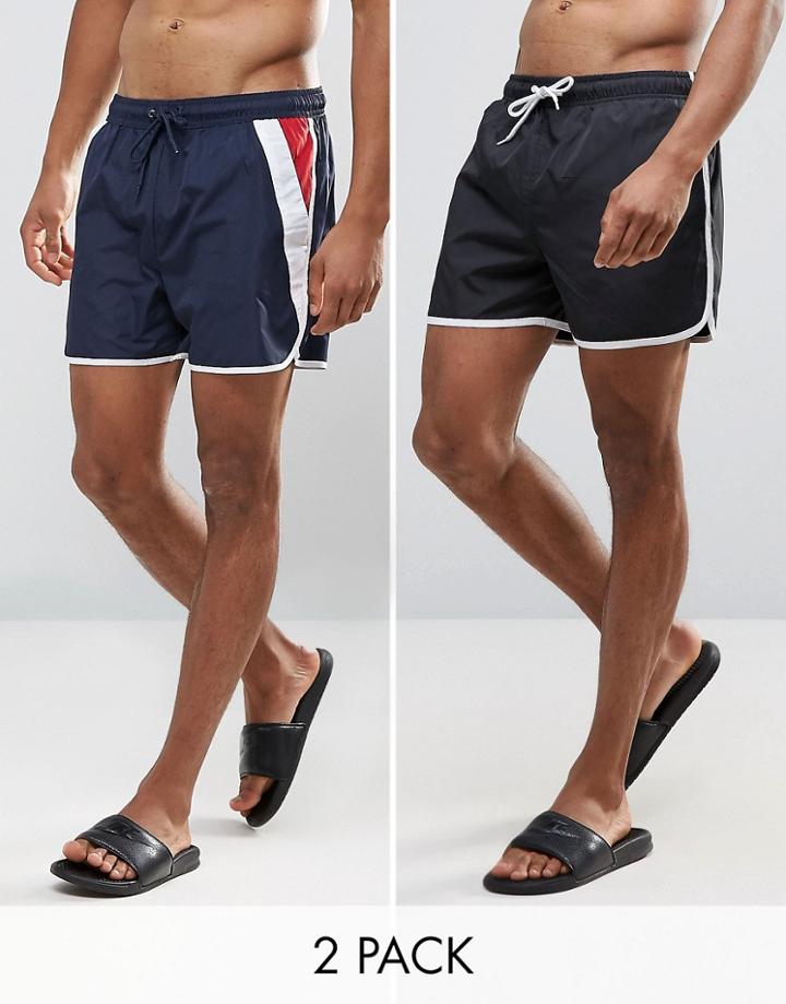 Bravesoul 2 Pack Short Length Swim Shorts In Retro Runner - Black